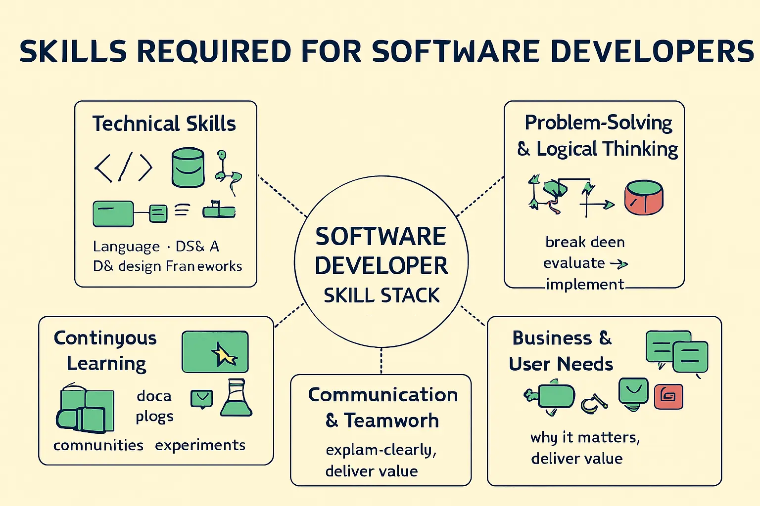 إنفوجراف احتراف كتابة كود برمجي: كود نظيف، هندسة SOLID، اختبارات، تحكم بالإصدارات، توثيق، أداء، أمان، وخط أنابيب CI/CD.