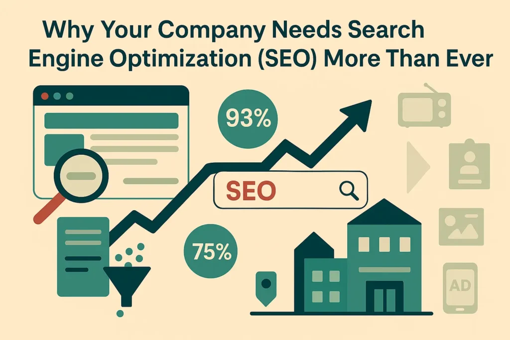 إنفوجرافيك يوضح كيف تعزز تحسين محركات البحث (seo) زيارات الموقع وظهور النشاط المحلي مقارنة بتراجع فاعلية التسويق التقليدي.