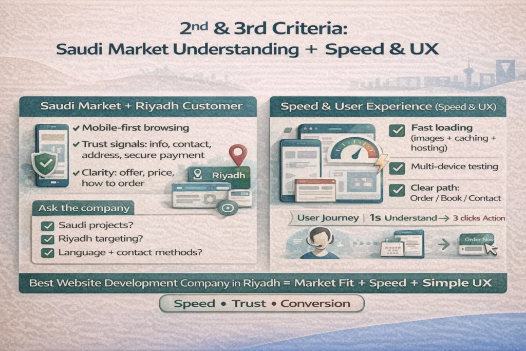 Infographic on Saudi market understanding + Speed & UX to choose the Best Website Development Company in Riyadh and build a website that sells.
