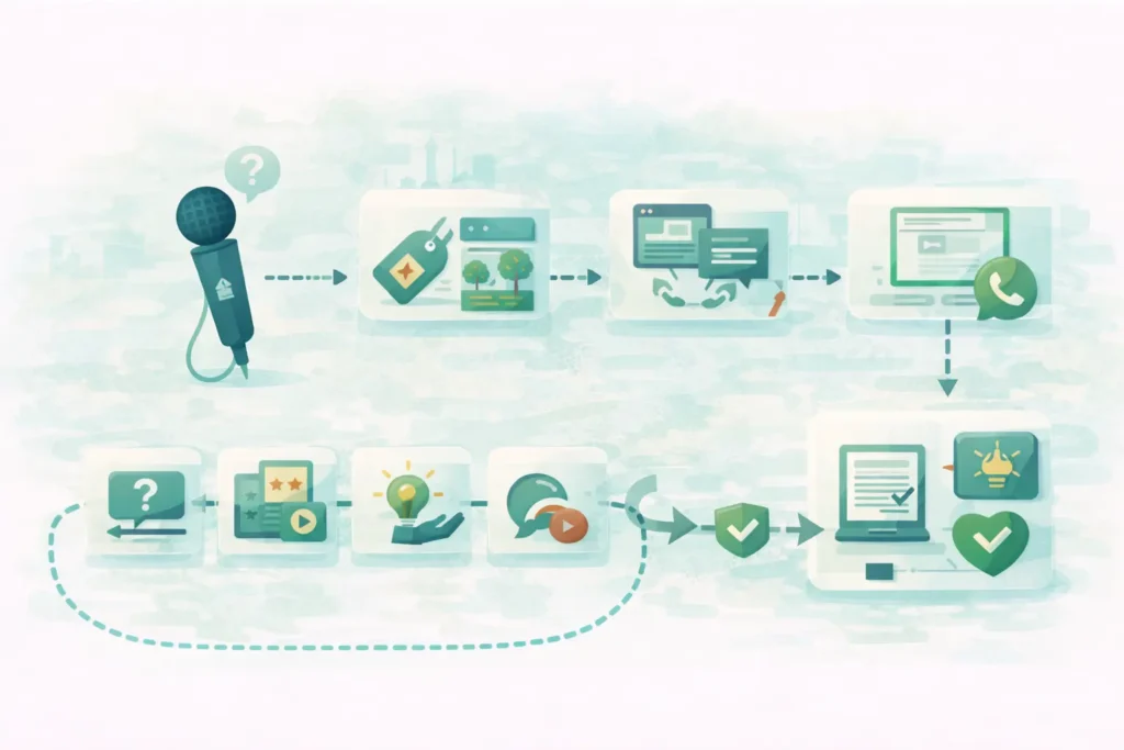 طريقة التسويق عبر مواقع التواصل الاجتماعي: خطة بداية بثلاث خطوات مع عرض واحد ومنصتين ورابط واحد، ودورة محتوى أسبوعية تنتهي بإجراء وقياس.